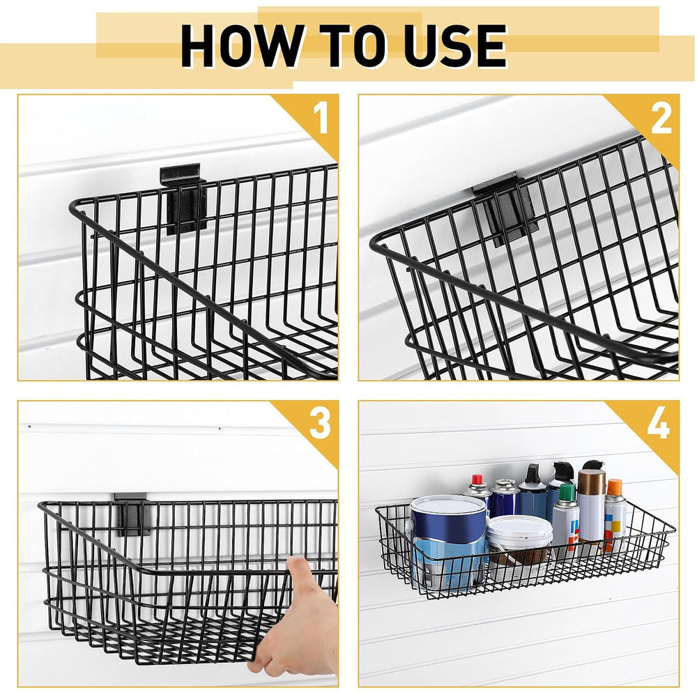Yaocom 2 Pack Slatwall Baskets Metal Wire Wall Mount Display Balck
