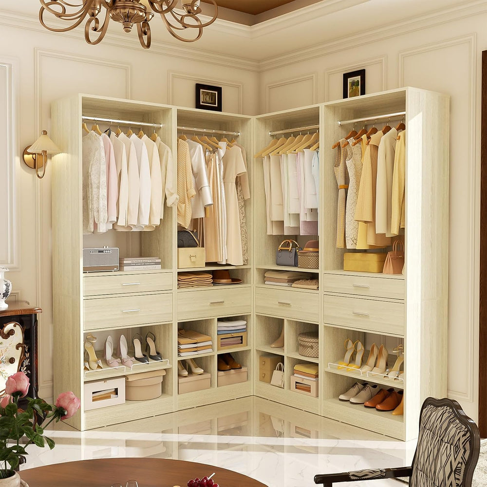 Unikito Closet System, 8.3FT Closet Organizer with 6 Wooden Drawers, Hanging ...