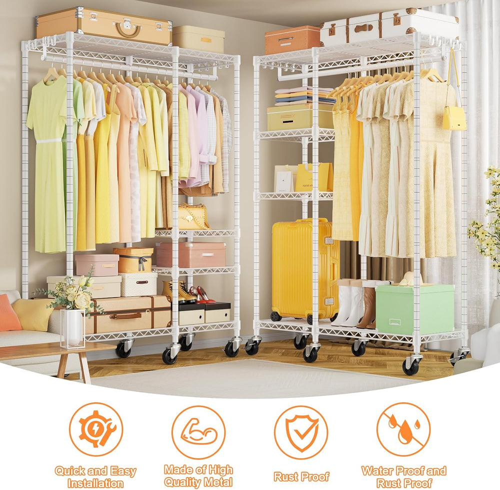 Ulif F4R Heavy Duty Clothes Rack（With Lockable Wheels ） Rolling Clothing Rack...