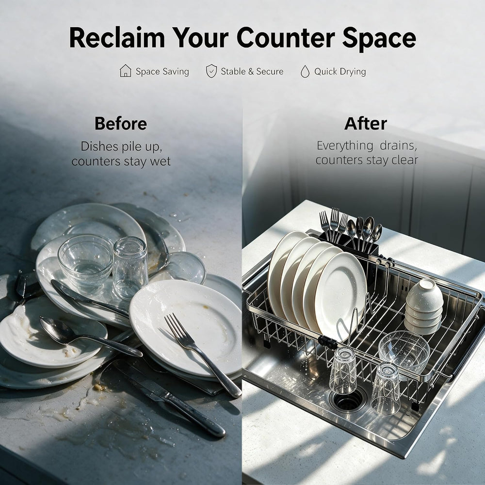 Stainless Steel Expandable Dish Drying Rack, Over & in Sink Dish Drainer ...