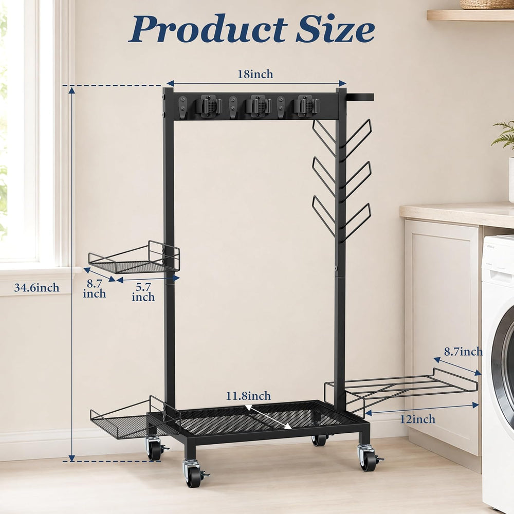 Broom Holder Cleaning Cart, Cleaning Supplies Organizer Adjustable