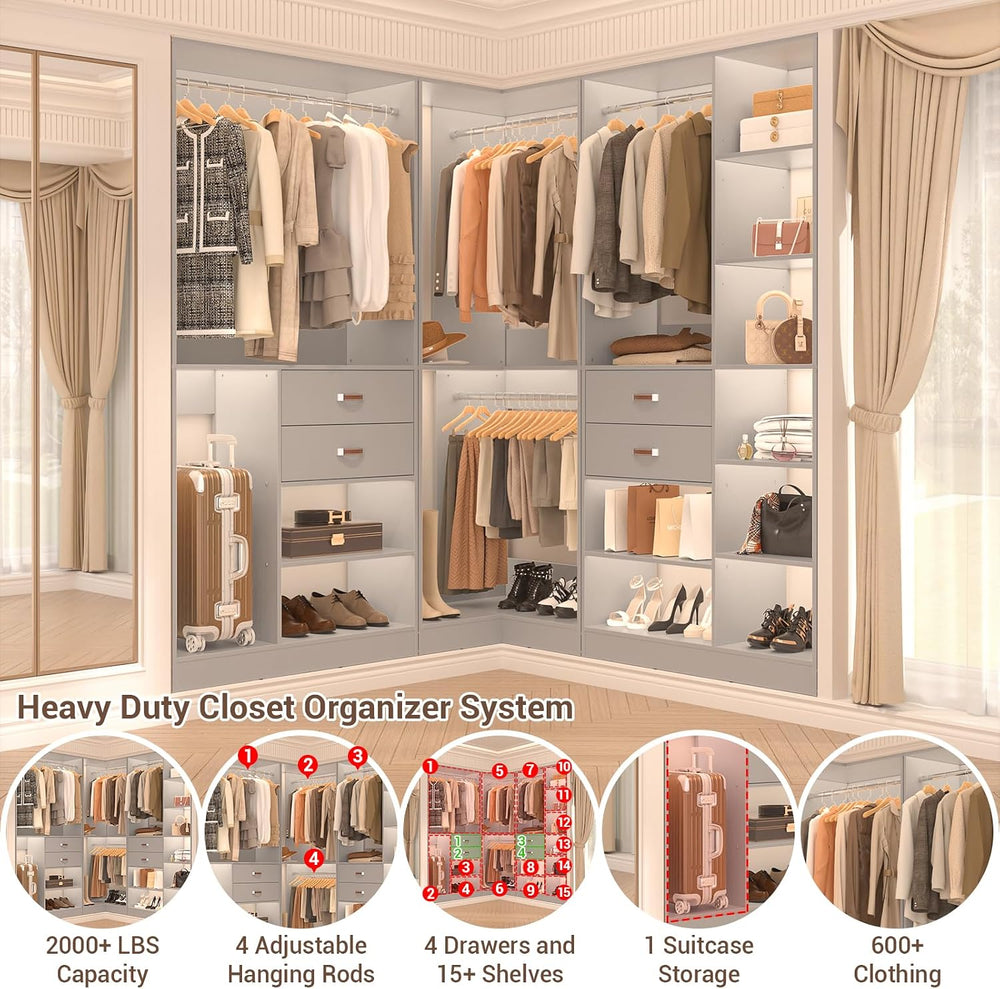 Armocity Freestanding Closet System with 3 Sets, 110'' Reversible Sta...