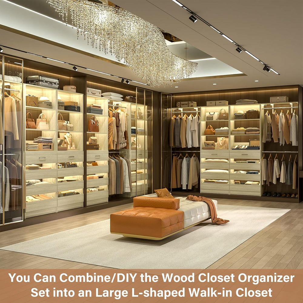 Aheaplus Closet System, Wood Closet Organizer System with 8 Drawers &4 Rods