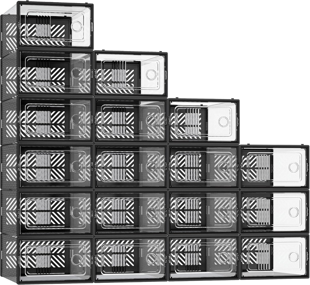 SONGMICS Stackable Shoe Boxes, Foldable, Ventilated Clear, Set of 18