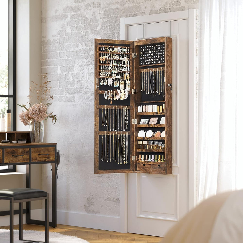 SONGMICS 6 LEDs Mirror Jewelry Cabinet, 47.2-Inch Tall, Lockable