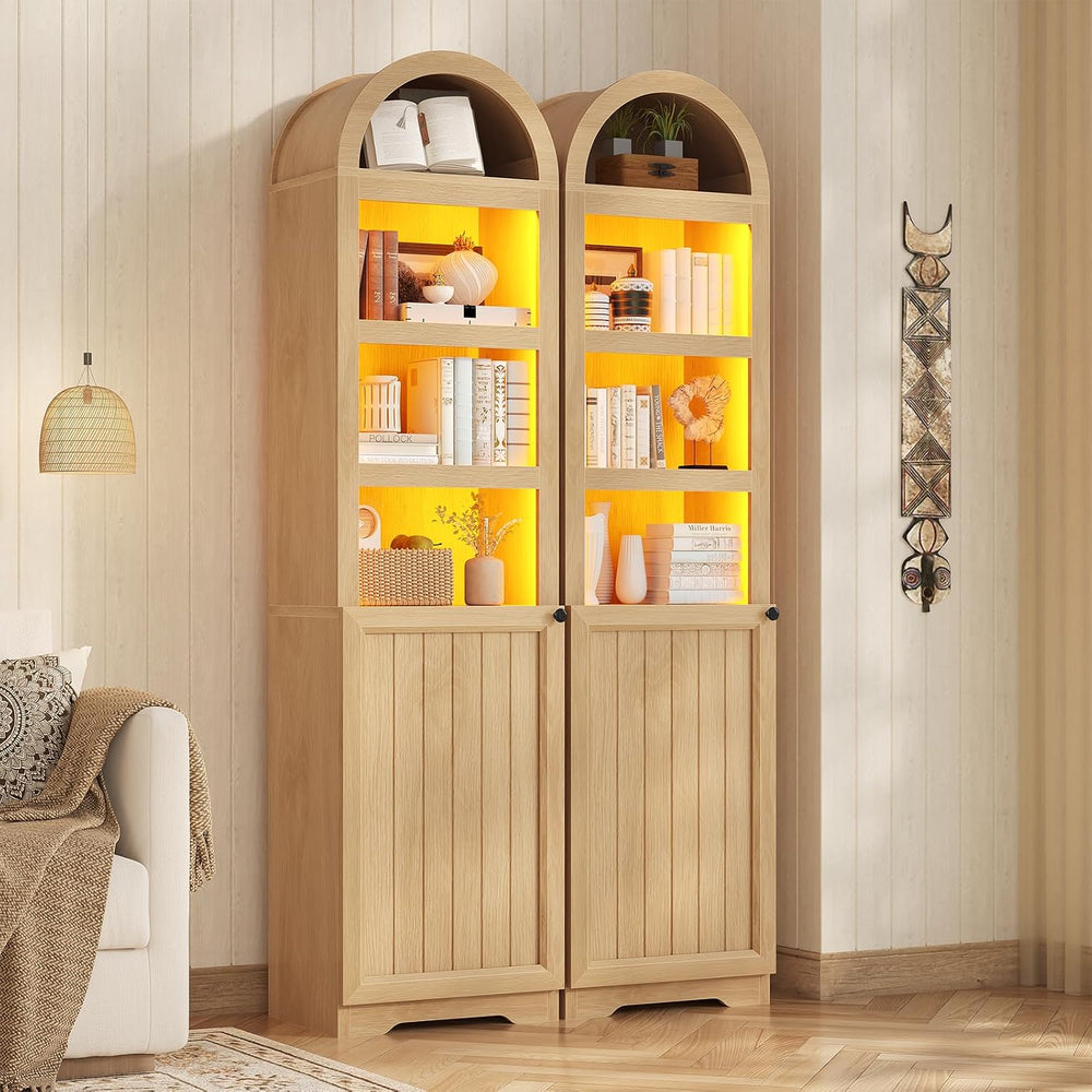 72" Tall Arched Narrow Bathroom Storage Cabinet with Lights, Slim Storag...