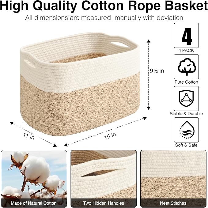 Storage Baskets for Organizing & Shelves, Woven Cotton Rope Organization ...