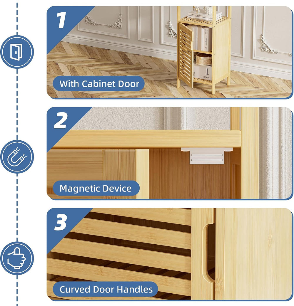 HITNET Bathroom Cabinet Freestanding, Small Bamboo Floor Cabinet, 4 Tier Sing...