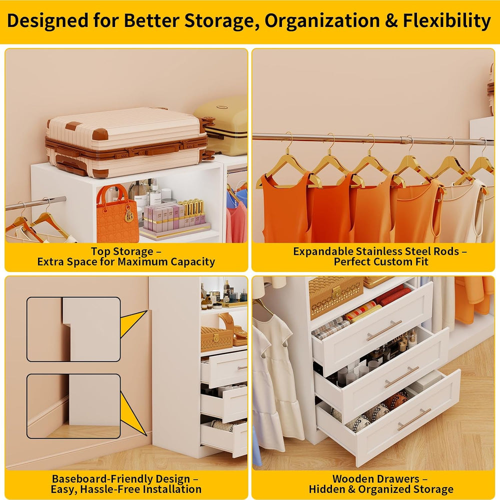 Closet System with 4 Sets, 8FT-21FT Modular Closet Organizer Systems with 9 D...