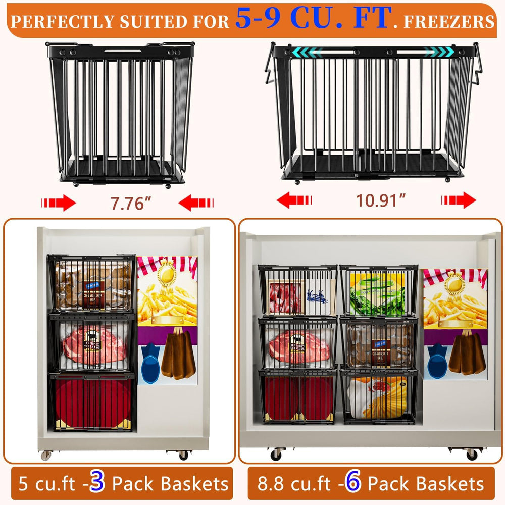 Large Freezer Organizer Bins for 5 to 9 Cu.Ft,Leak-Proof Bottom，3 Pack
