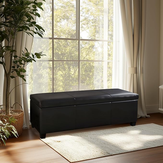 BELLEZE Storage Faux Leather Ottoman, 47 Inch Bench Bedroom Bench