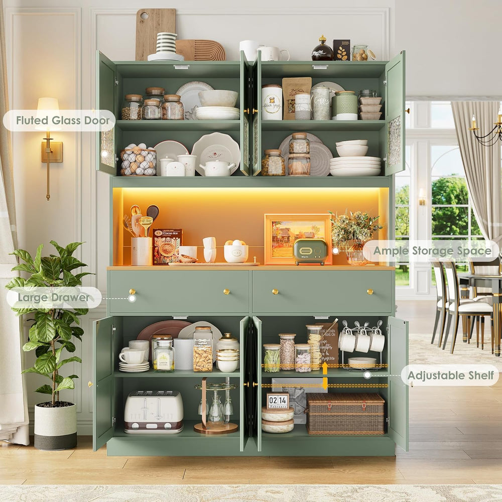 FINETONES 71" Pantry Cabinet with LED Light and Charging Station