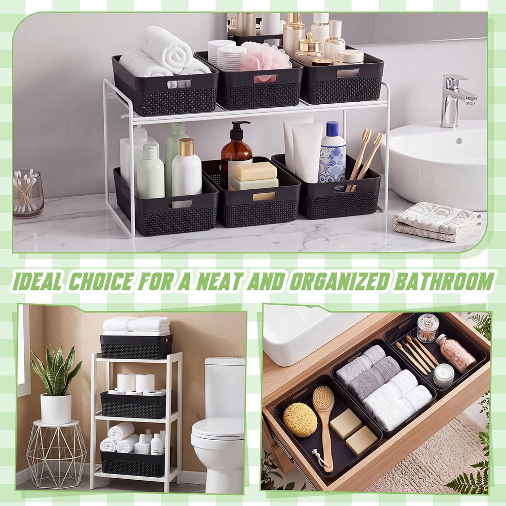 Newtay 6 Pcs Black Plastic Storage Baskets for Organizing