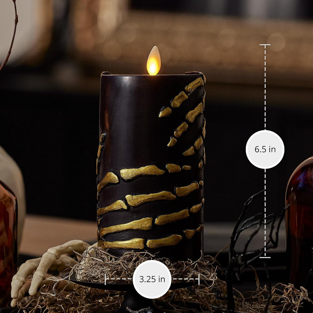Luminara Skeleton Hands Flameless LED Candle, Black & Gold 3" x 6.5&...