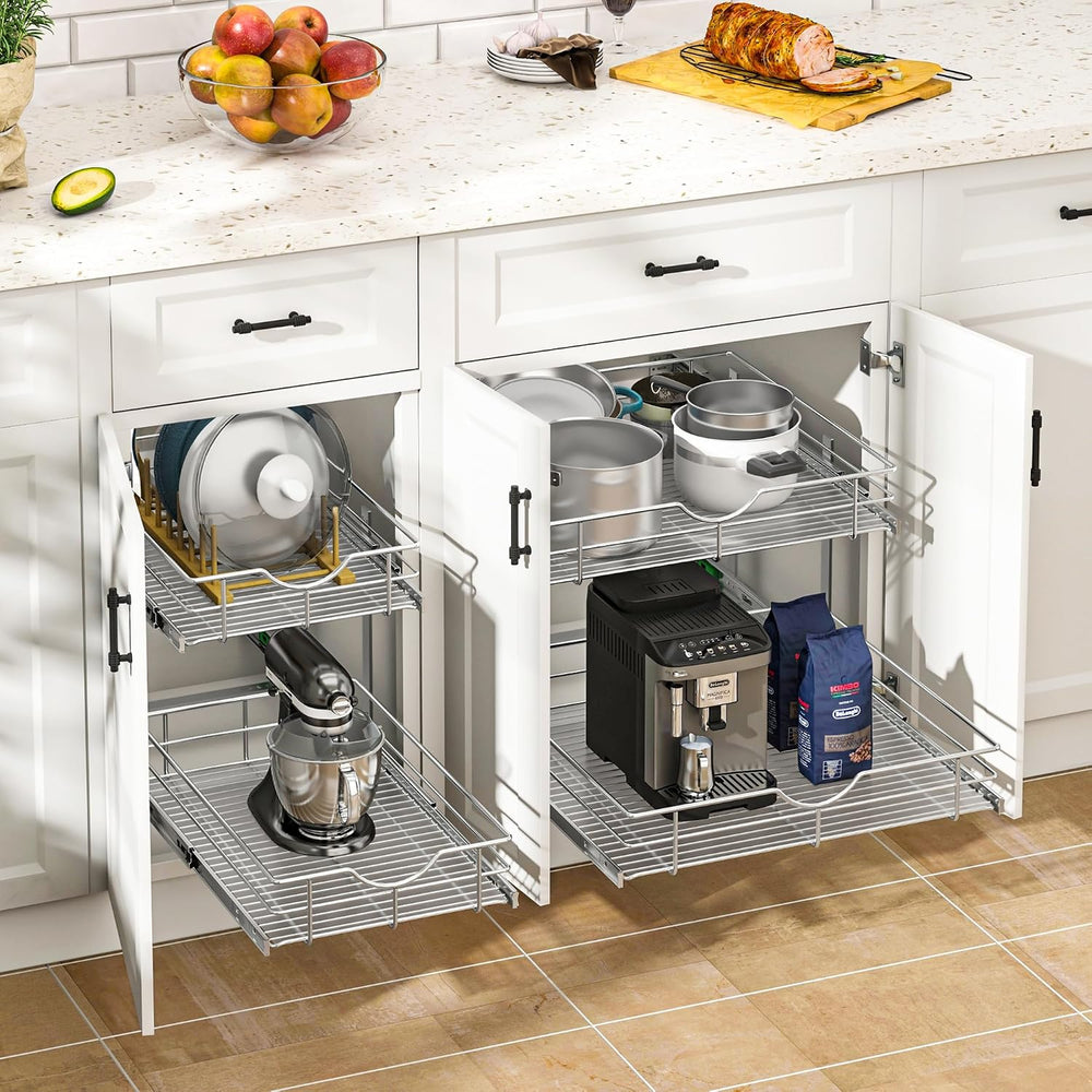 WelFurGeer 2-Tier Kitchen Cabinet Pullout Shelf and Drawer Organizer, Soft Cl...