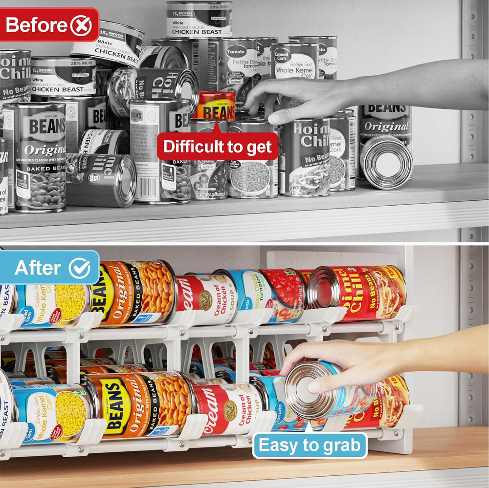 Can Organizer for Pantry - Auto-Rolling, Expands to Hold 60 Cans