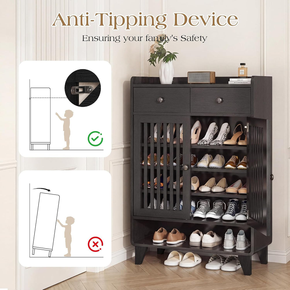 Shoe Cabinet, 43.9" Tall Shoe Storage Cabinet with 2 Doors & Drawer