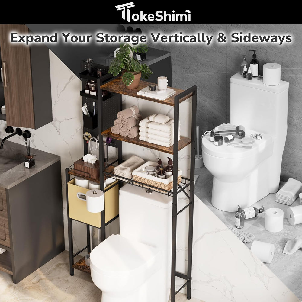 6-Tier Over the Toilet Storage Rack, Adjustable Wooden Shelf