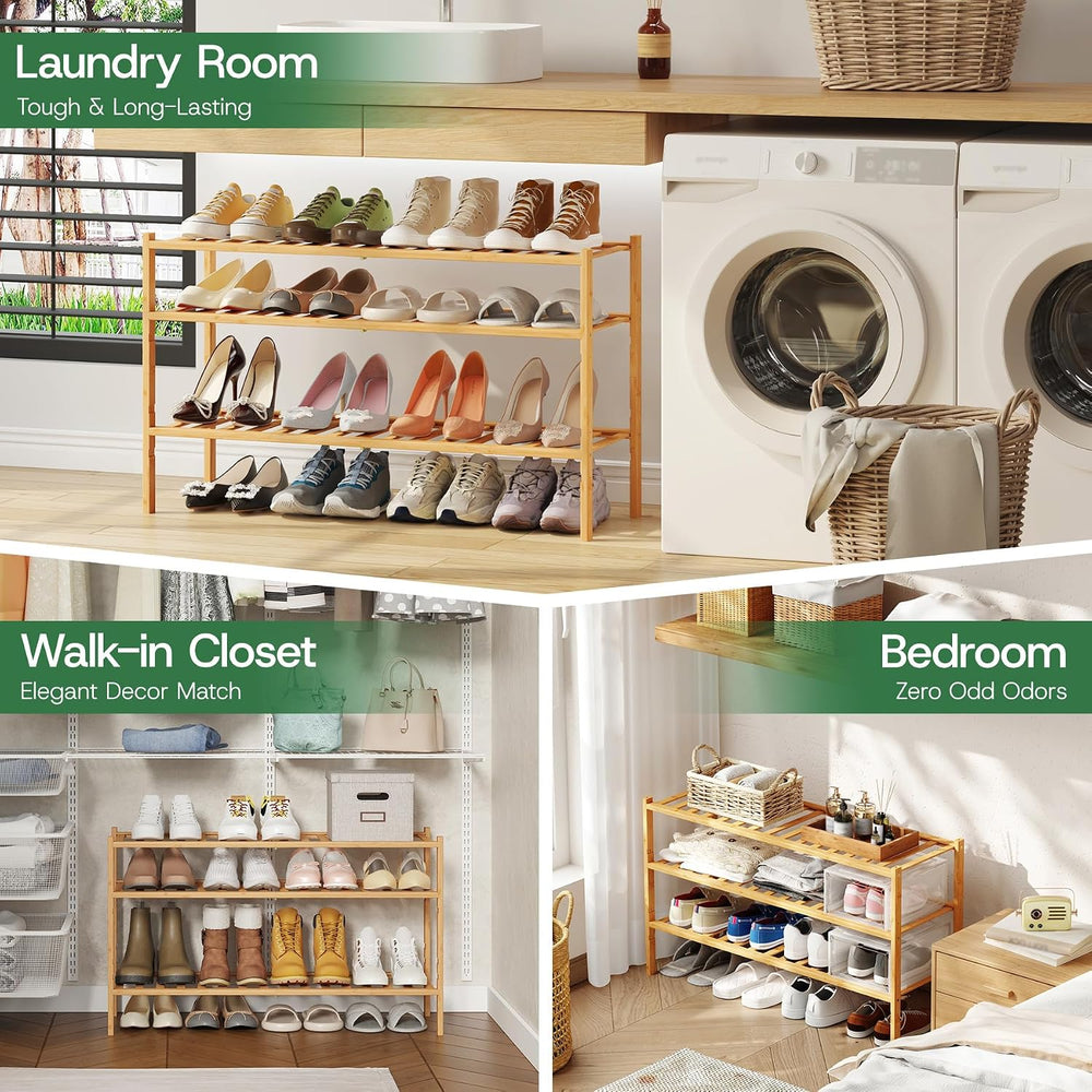3-Tier Long Shoe Rack for Closet, Adjustable Height Shelves, 33-Inch