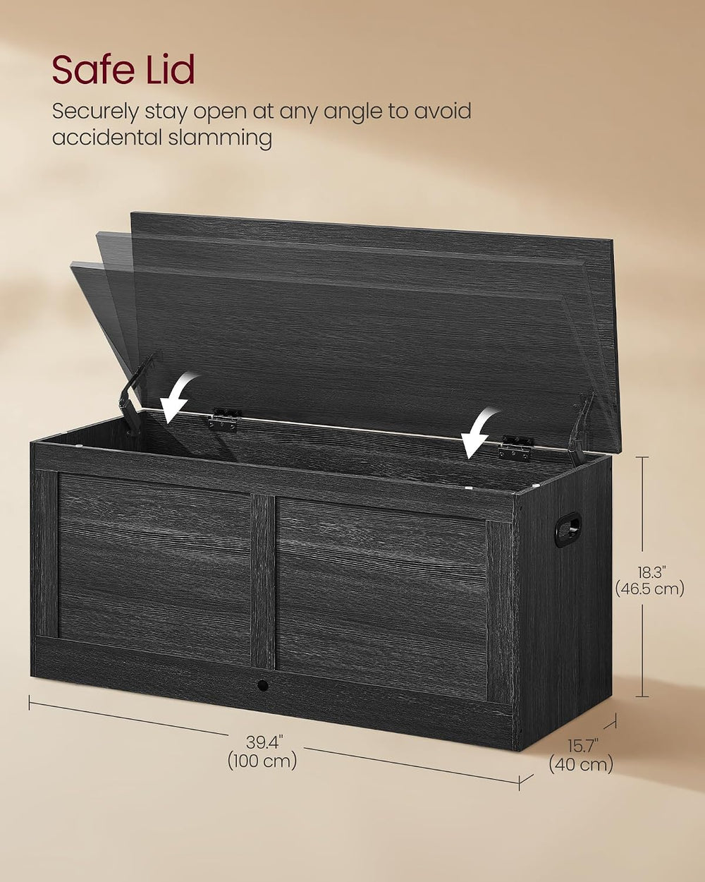 VASAGLE Storage Chest with 2 Safety Hinges, 15.7 x 39.4 x 18.3 Inches