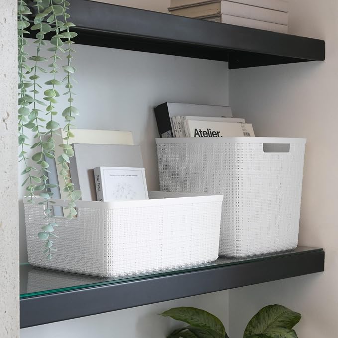 Curver Jute Decorative Plastic Organization and Storage Basket Perfect Bins (...