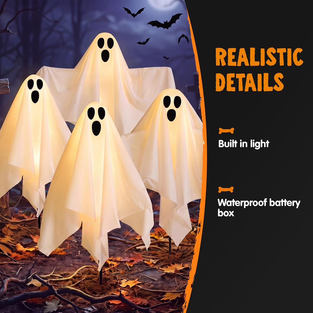 JOYIN 5 Packs Halloween Solar Ghost Lights Outdoor Decorations, Yard Stake Sp...