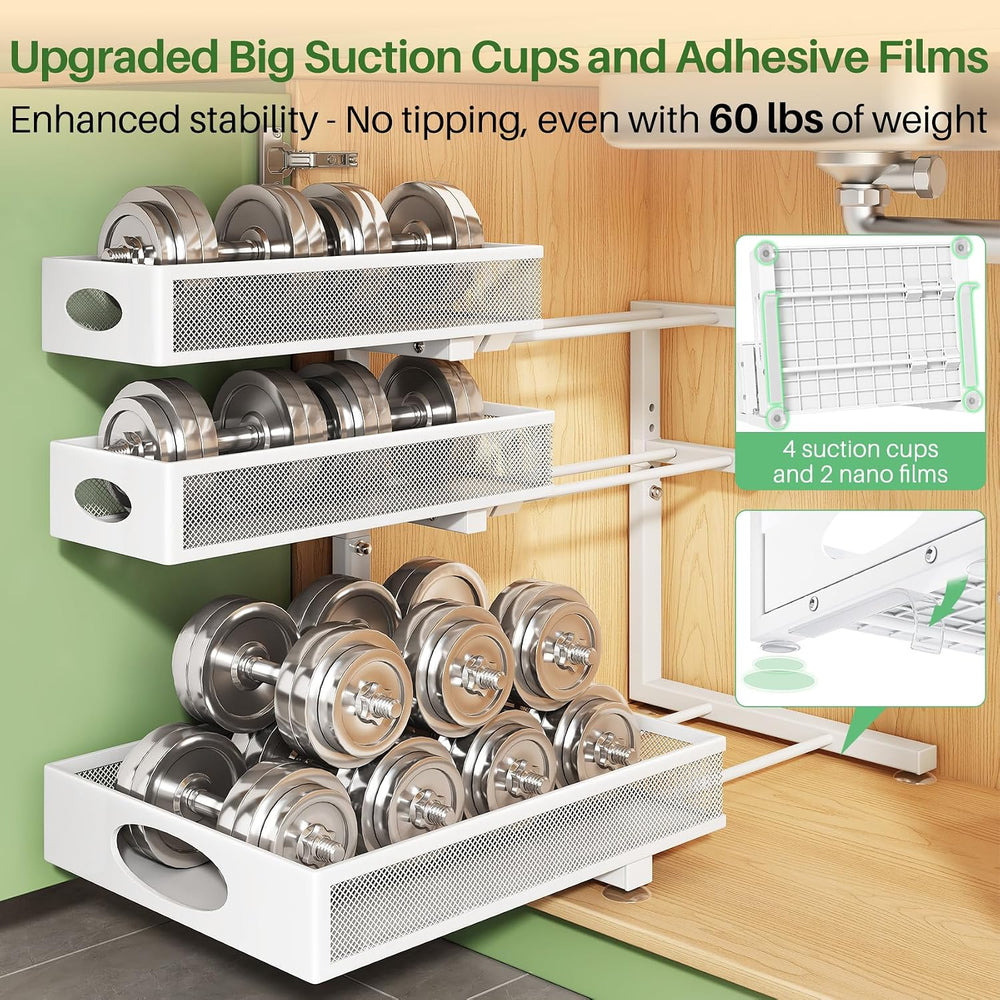 Kitstorack Under Sink Organizer 3-Tier Slide Out Drawer for Bathroom 2-Pack