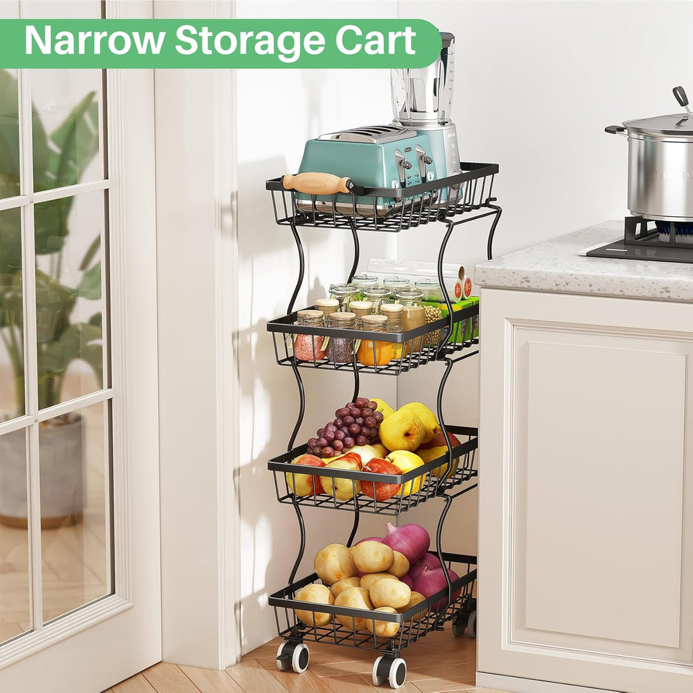 SAYZH 4-Tier Fruit Basket Stand with Vegetable Baskets for Kitchen, Black