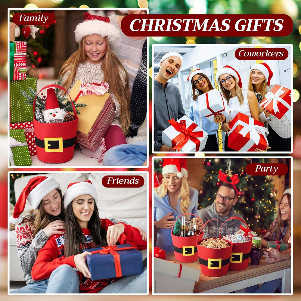 12 Pcs Christmas Felt Buckets with Handle, Santa Belt Holders