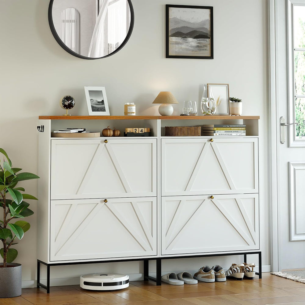PARTPHONER Shoe Storage Cabinet with 2 Flip Drawers, Modern Hidden Shoe Stora...