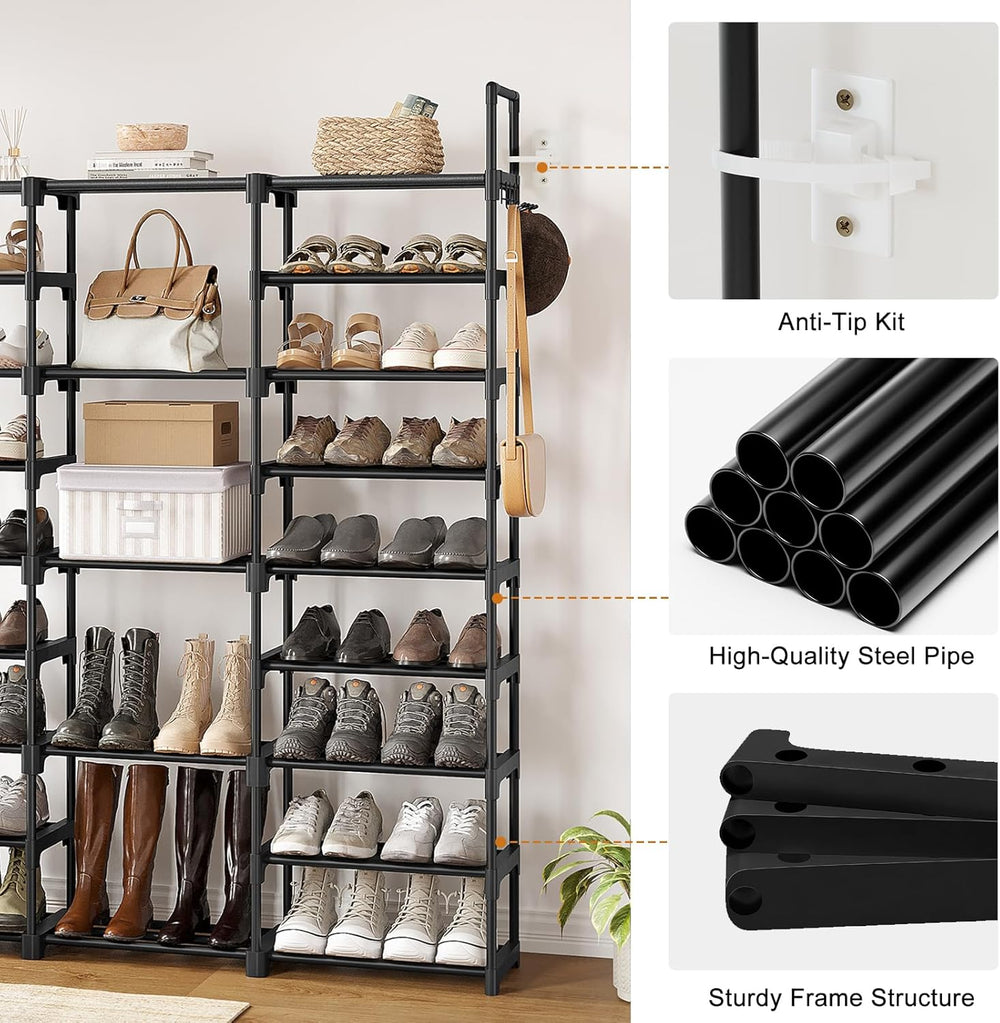 WOWLIVE 9 Tier 3-Column Shoe Rack, 50-55 Pairs Stackable Black