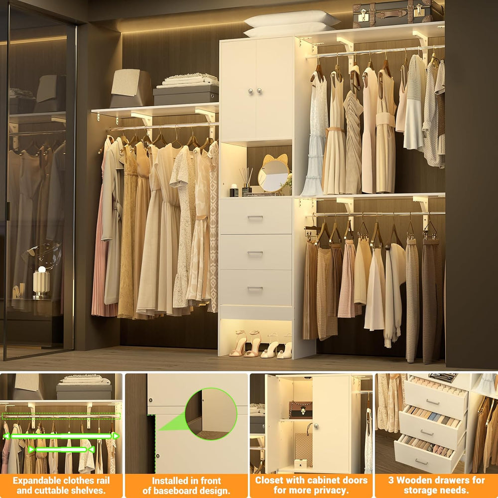 Armocity 96 Inches Closet System with Doors, 8FT Walk In Closet Organizer wit...