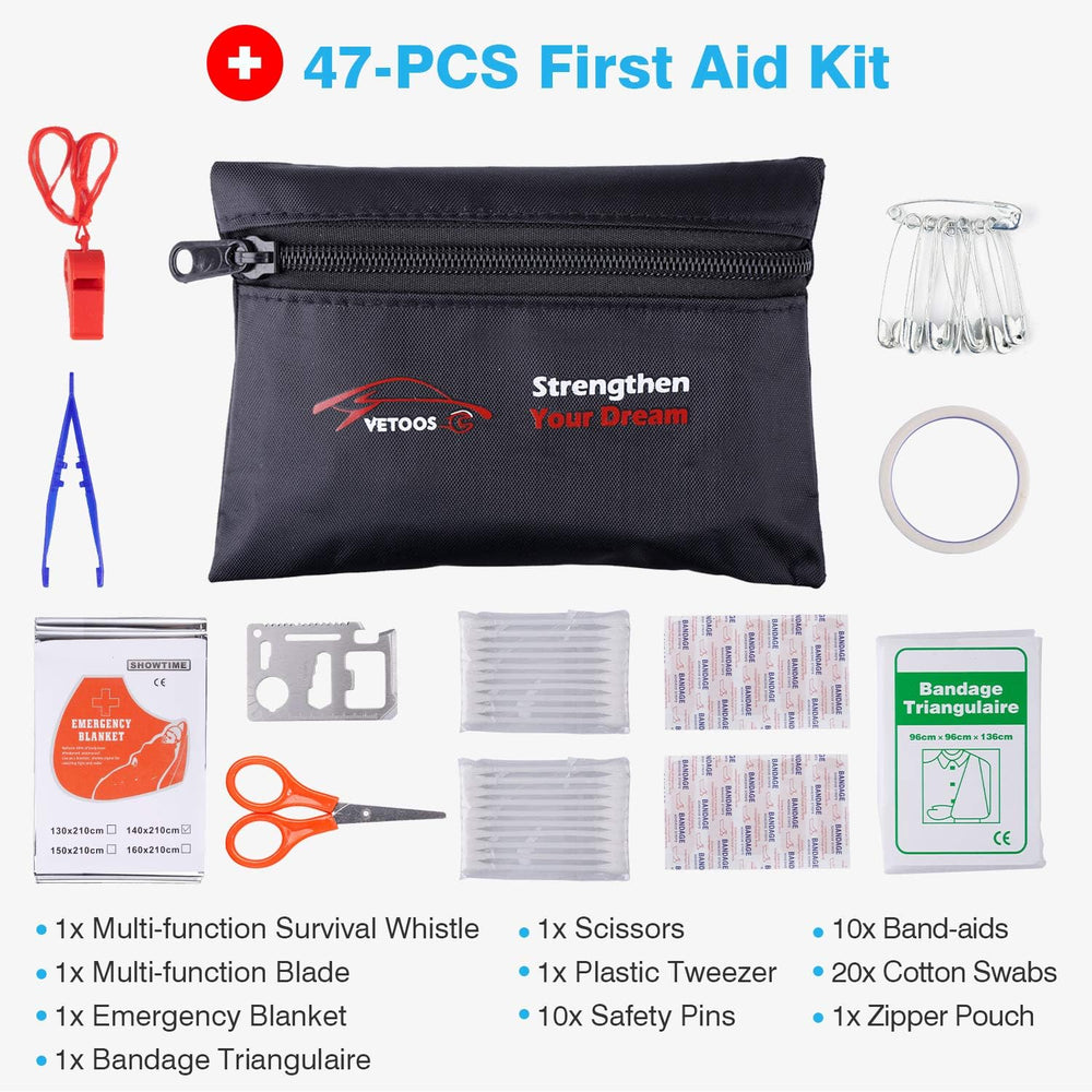 Car Roadside Emergency Kit, Auto Vehicle Safety Kits, with Jumper Cables