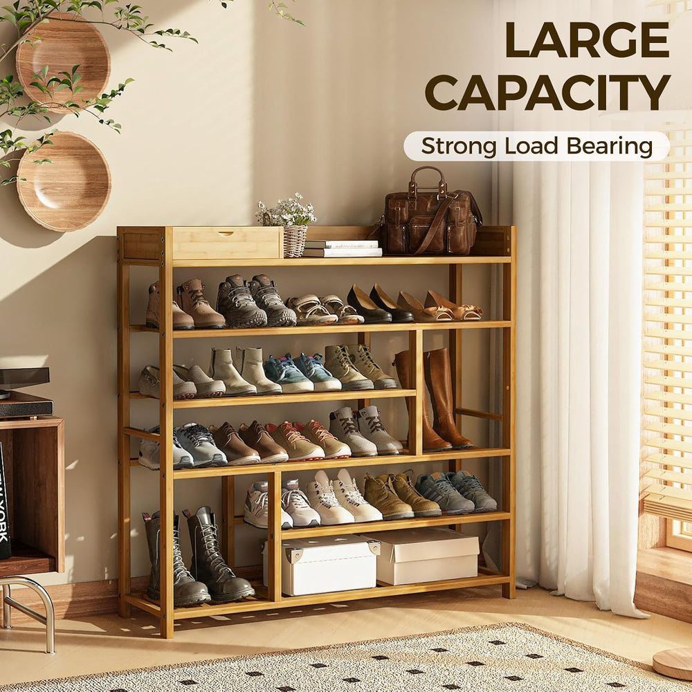 Bamworld Shoe Rack for Front Door Entrance Bamboo Shoe Organizer Natural