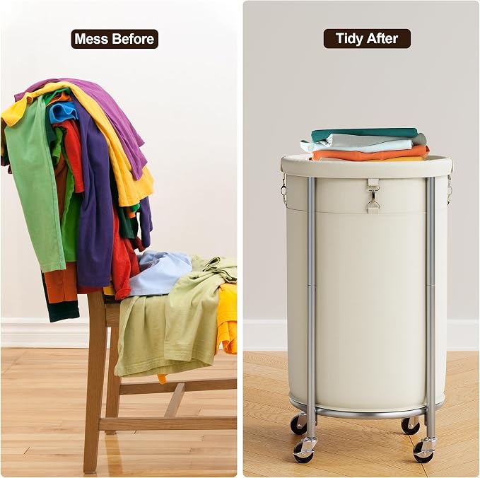 ELYKEN Laundry Hamper with Wheels, 110L Rolling Laundry Basket, Round Laundry