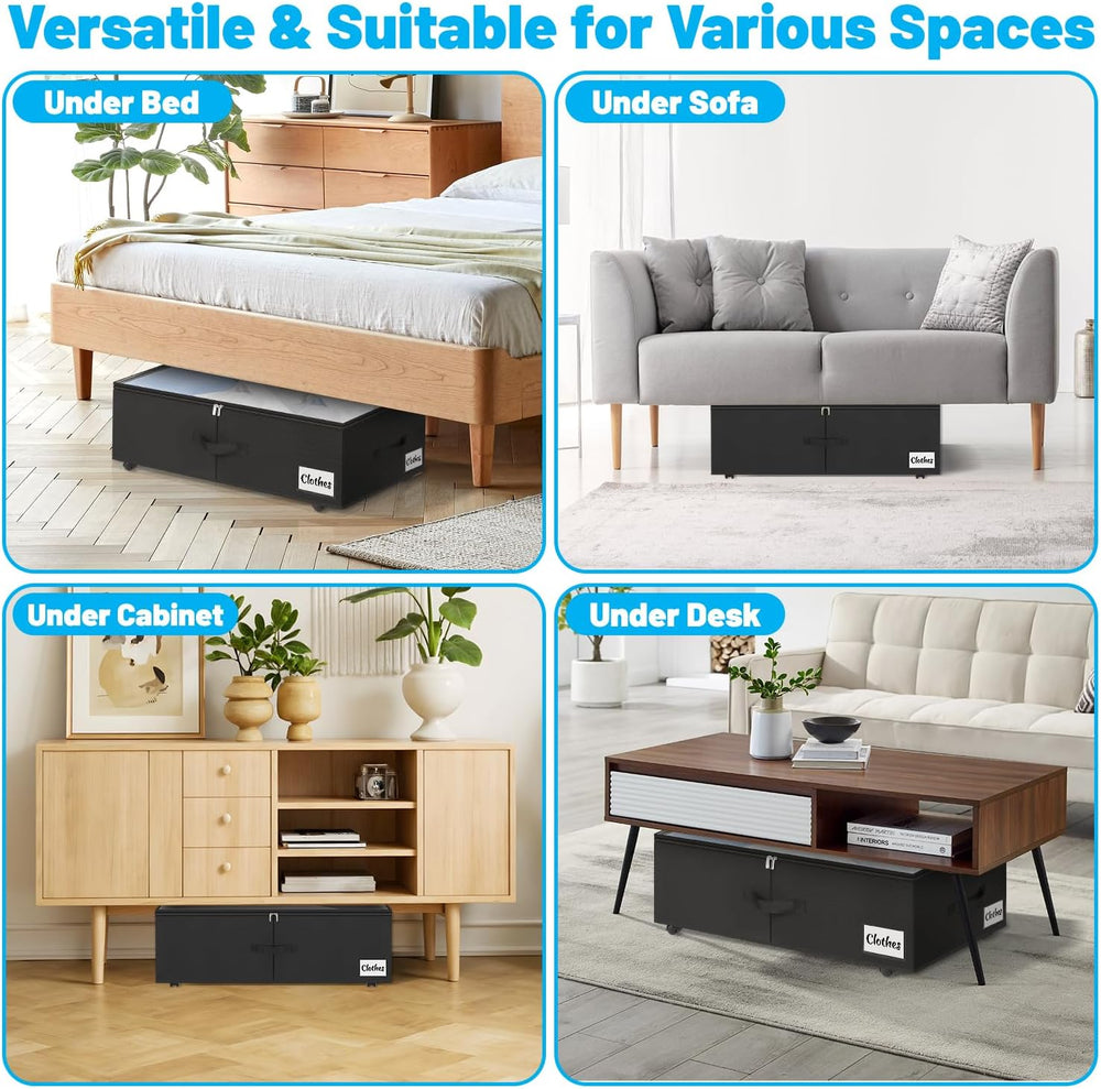 Under Bed Storage with Wheels, 3-Pack 10" Height XXL 75L Rolling Storage...