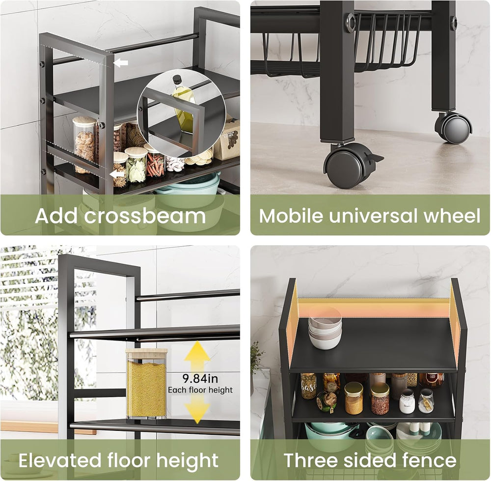 4-Tier Rolling Metal Storage Cart Mobile Organizer with Removable Grid Basket...