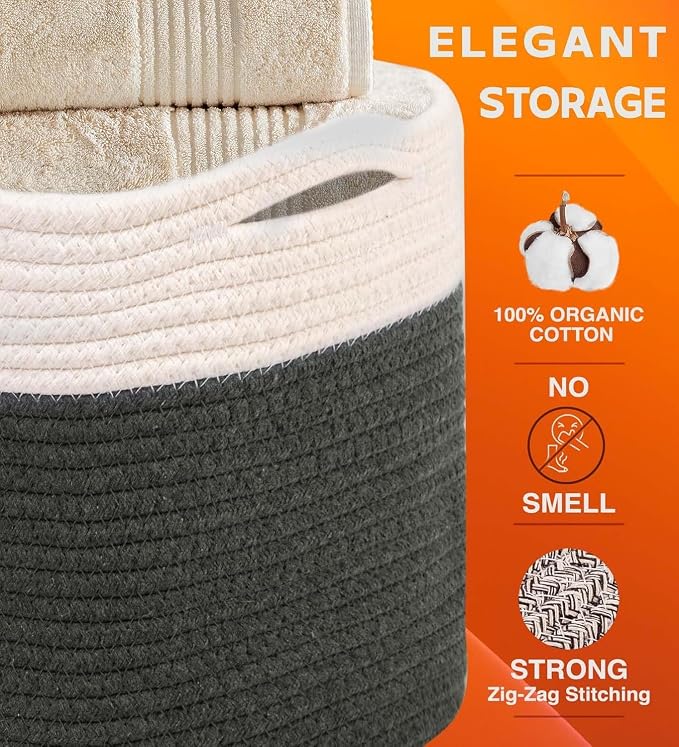 CHAT BLANC Cotton Rope Baskets for Organizing | Storage Baskets for Shelves |