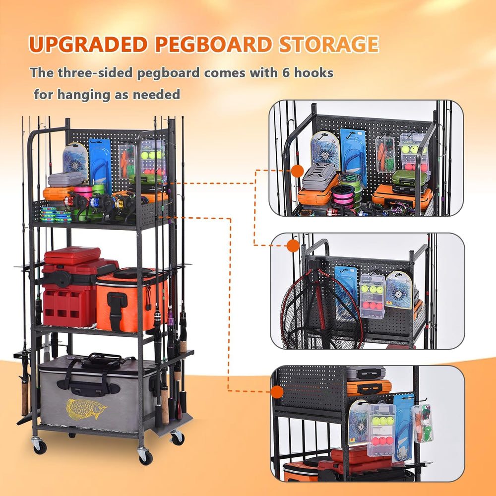 Heavy Duty Fishing Rod Rack, Fishing Organizer for Garage, Fishing Gear Holde...