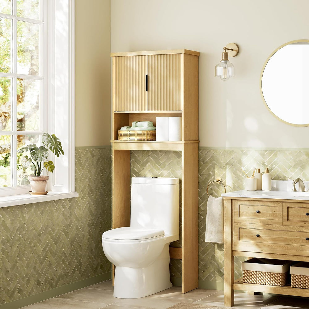 VASAGLE Over The Toilet Storage Cabinet, Doors, Adjustable Shelf, 23.6'&#...