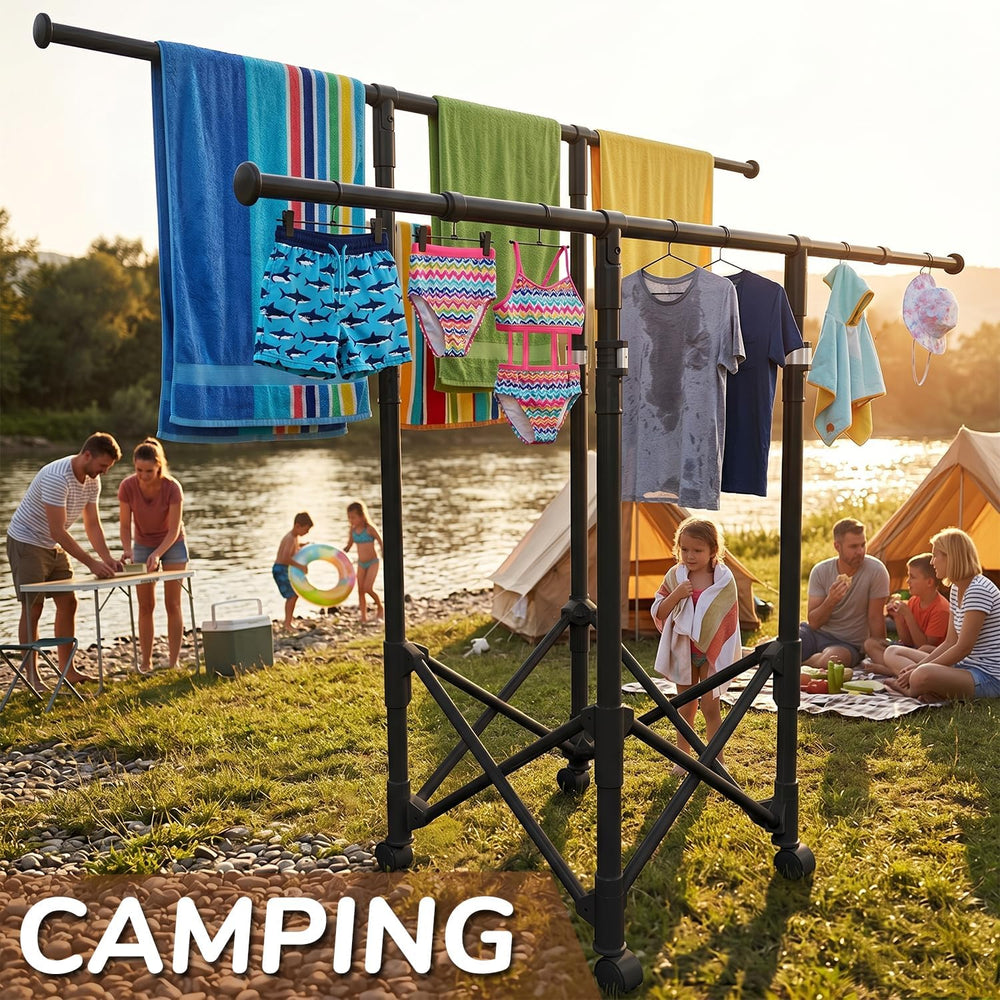 Clothes Rack Double Rods, Foldable Laundry Rack for Air Drying Clothing, Ward...