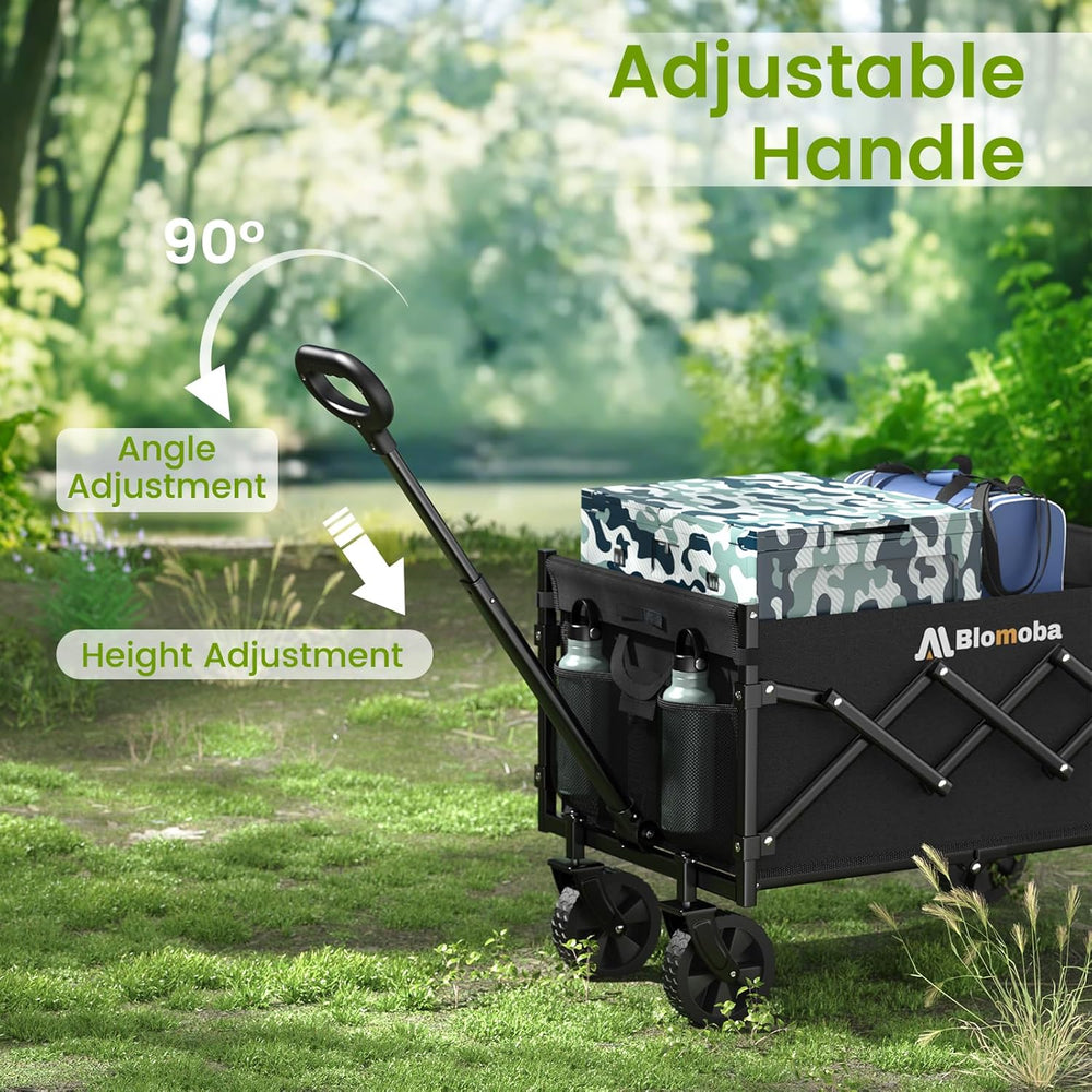 Blomoba Folding Wagon Cart with Wheels, 220lbs Utility Wagon Cart, Black