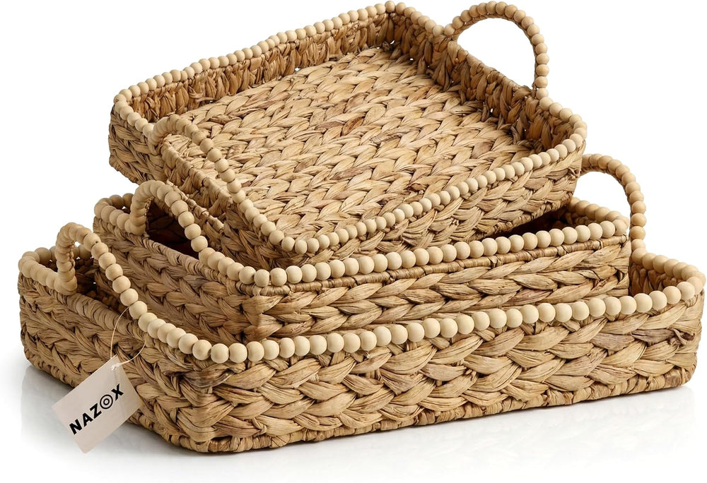 Handwoven Water Hyacinth Wicker Basket Set of 3 - Storage Baskets with Handle...
