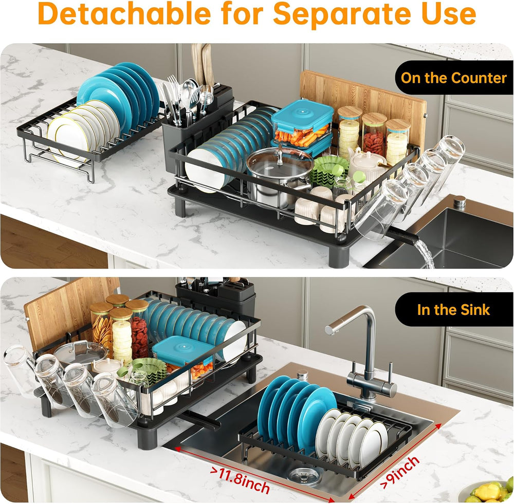 2 Tier Large Detachable Dish Drying Rack for Kitchen Counter,Black
