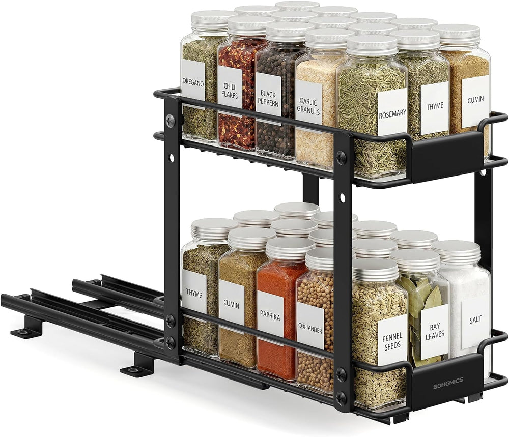 SONGMICS Spice Rack Organizer for Cabinet, Pull Out 2 Tier Thick Steel