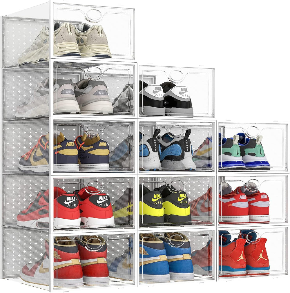 Pinkpum XXL 12 Pack Shoe Storage Box Clear Plastic Stackable Shoe Organizer