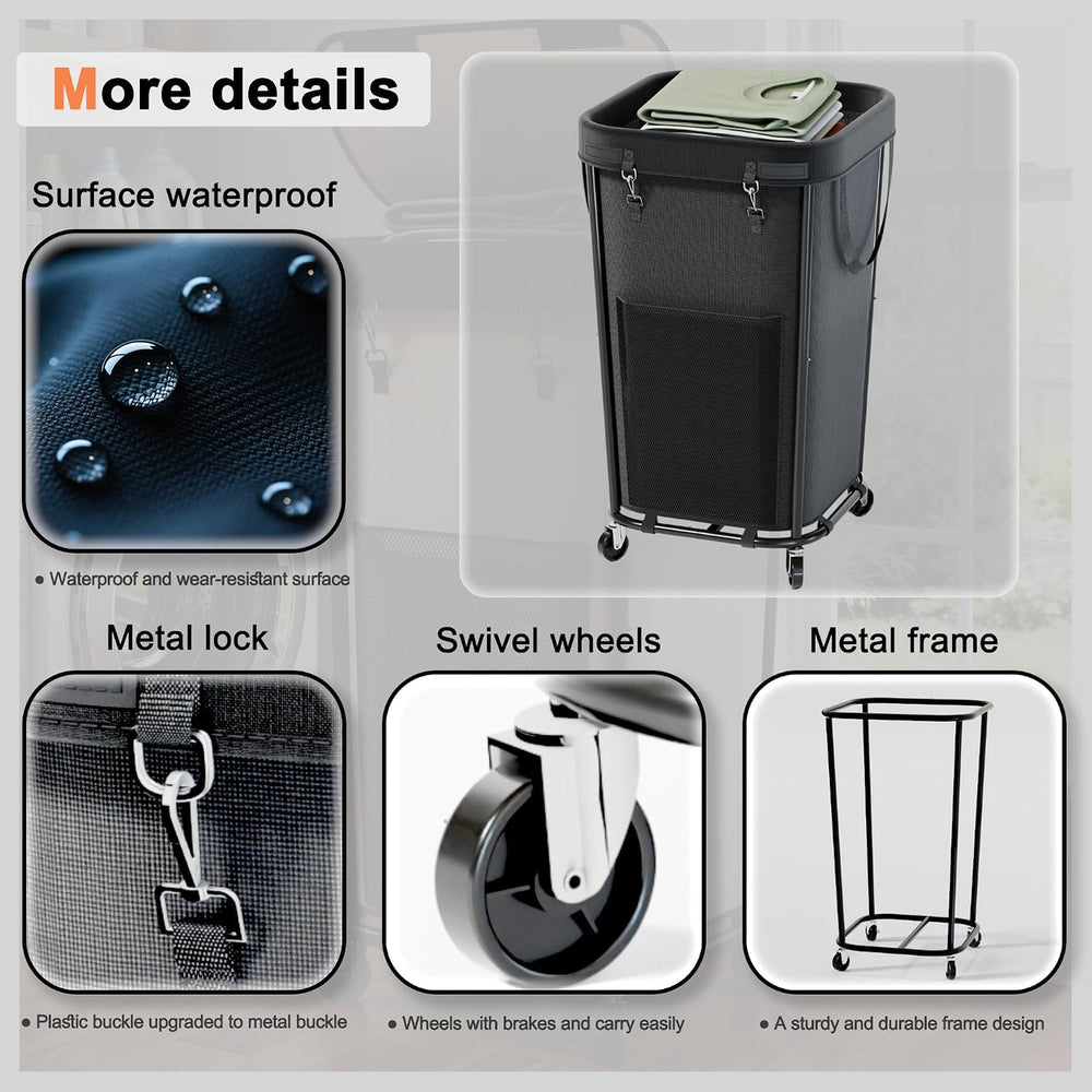Laundry Basket with Wheels Rolling Laundry Basket, Removable Laundry Bag Desi...