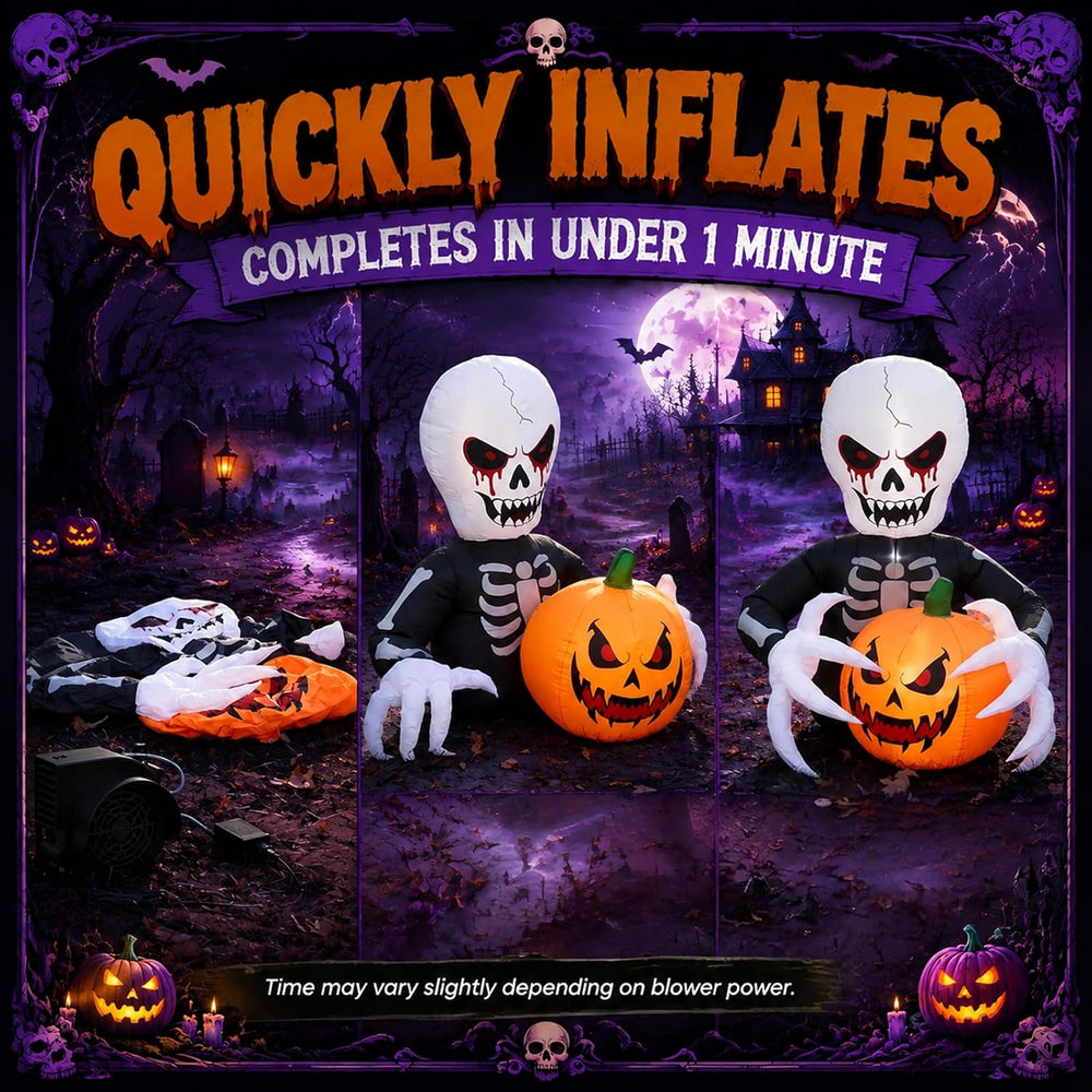 Gardwin 7 FT Halloween Inflatables Skeleton Reaper with Jack-o'-Lantern O...