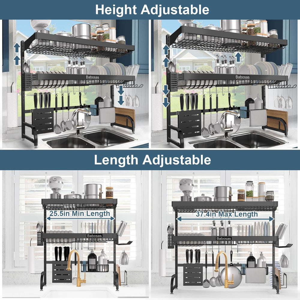 Over The Sink Dish Drying Rack,3 Tier Adjustable Length (25.5'' to 37...