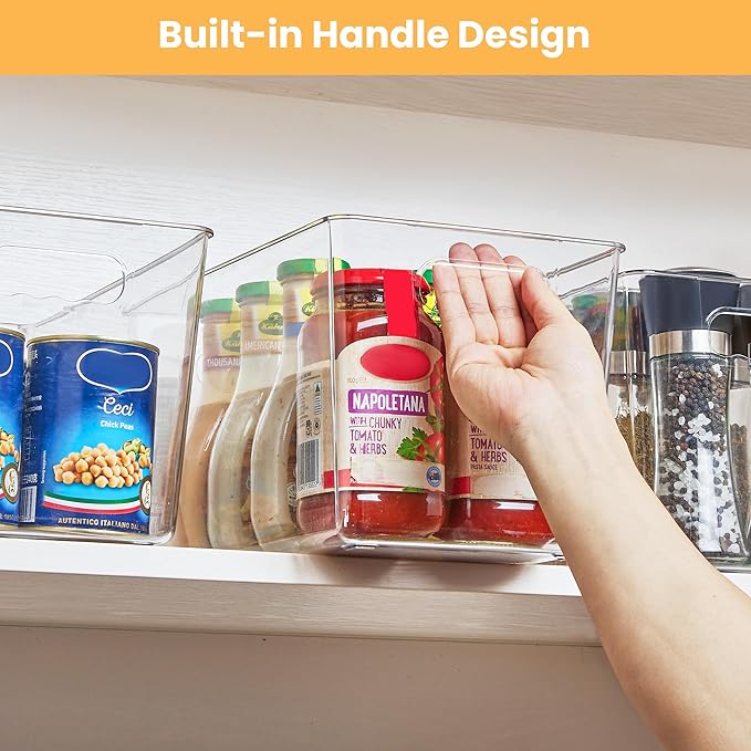 YIHONG Clear Plastic Storage Bins, 8 Pack Pantry Organizer Bins